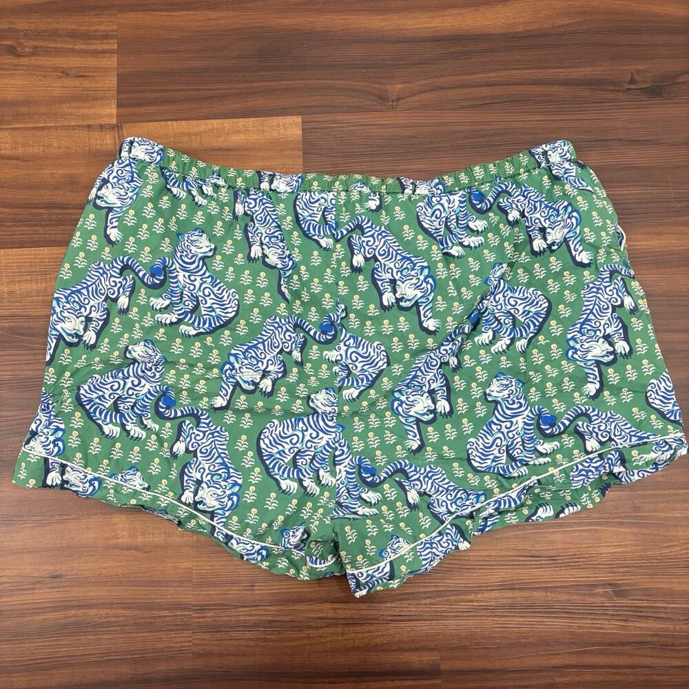 Printfresh Sz 3X Green Tiger Queen Pajama Shorts Sleep Jungle Animal Big Cat - Picture 3 of 7